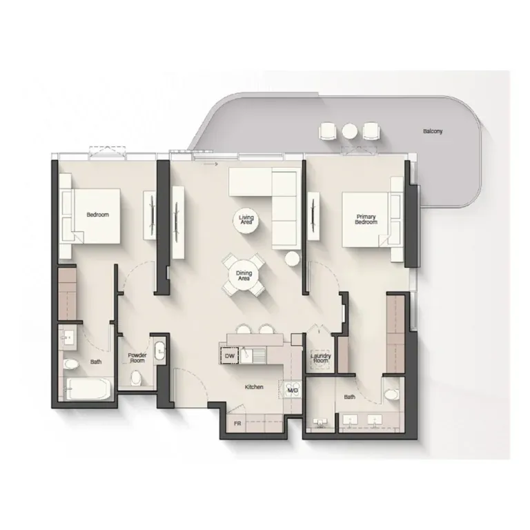 2br apartment floorplan portside square