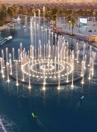 Aqua Park at DAMAC Islands with water slides and family-friendly water features