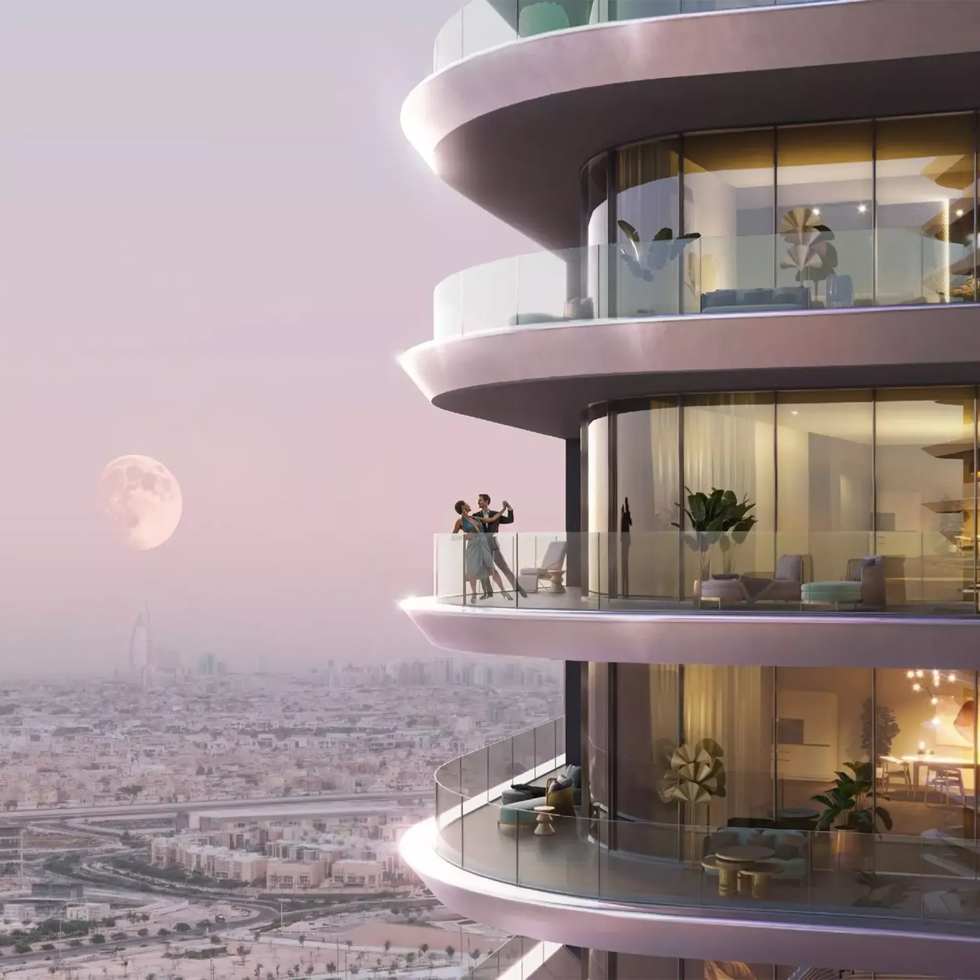 Close up of the signature Binghatti balcony design at Binghatti Hills