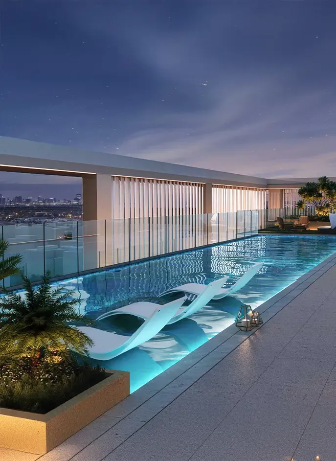 Temperature-controlled swimming pool at Binghatti Pinnacle health club