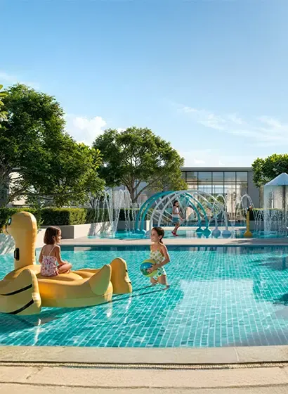 Kids' splash pad and play area at Lyvia by Palace