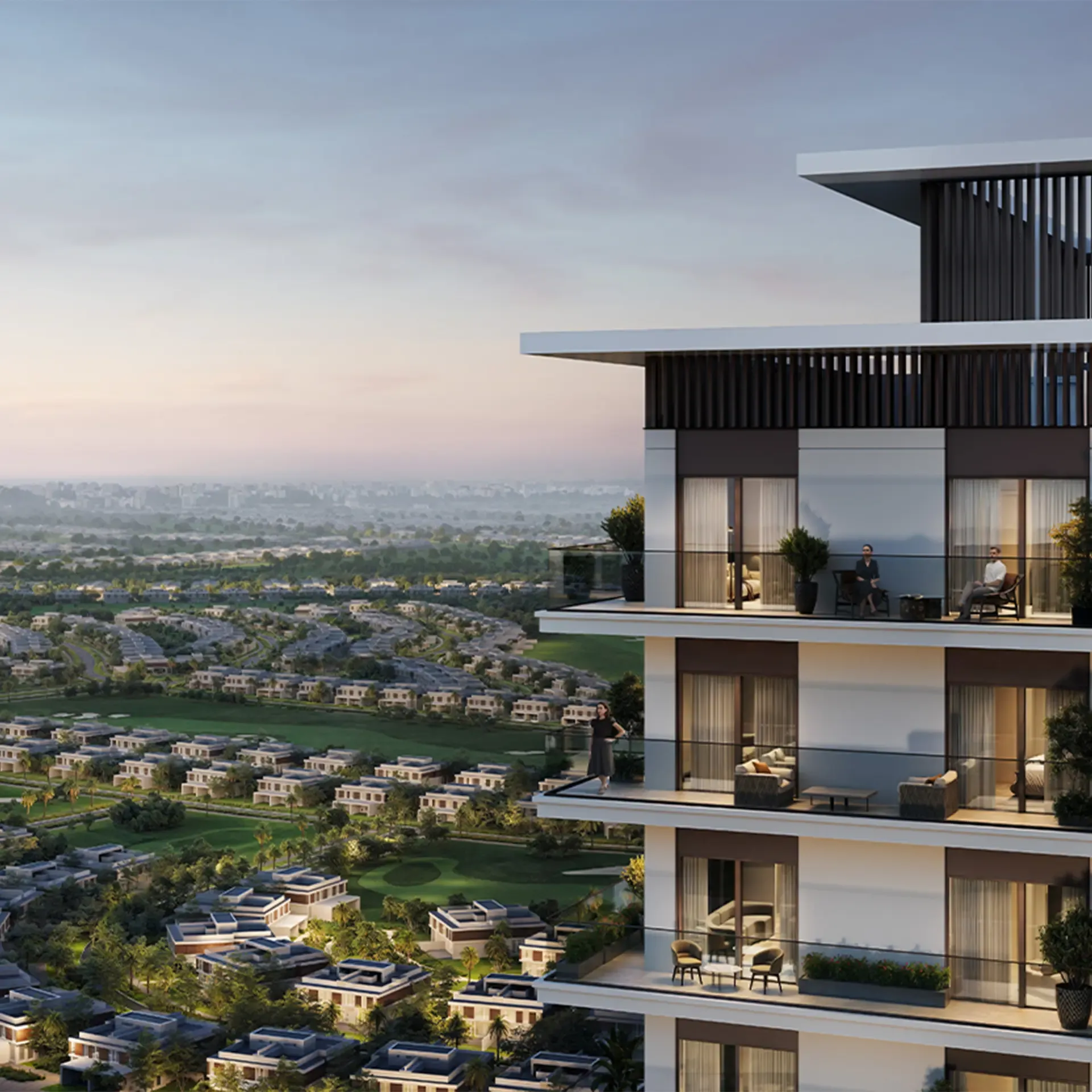 Modern glass facade of Emaar Properties Dubai luxury residential tower