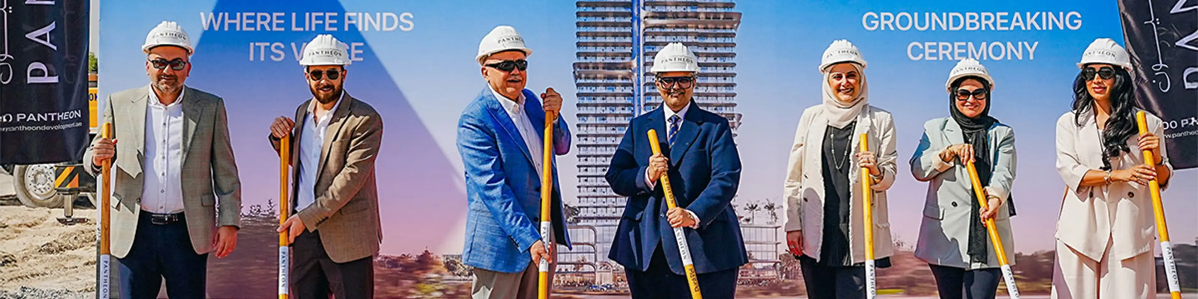 Pantheon Development officials at the VOXA mixed-use development groundbreaking ceremony in Jumeirah Village Triangle (JVT).