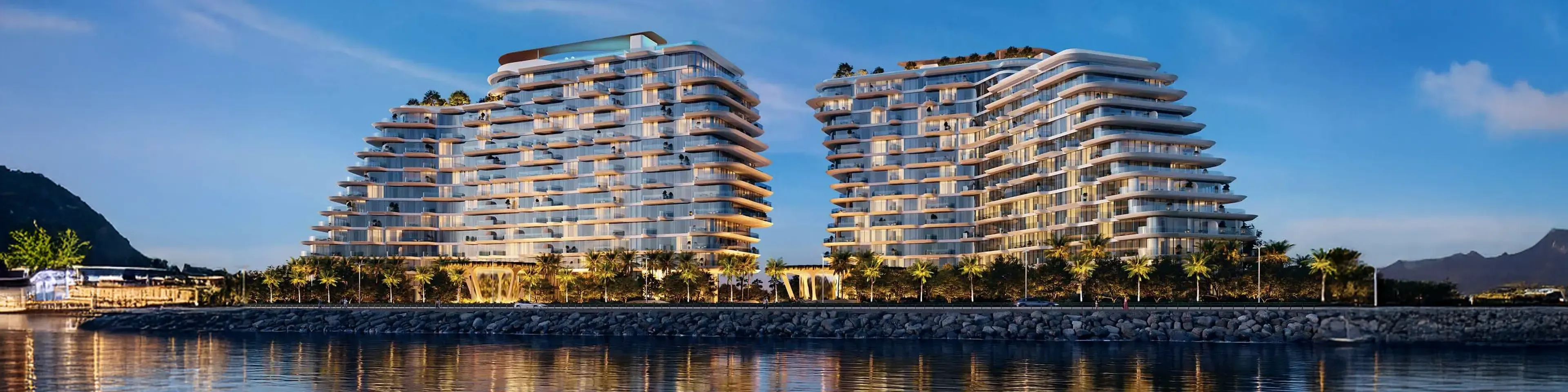Passo by Beyond Dubai twin towers on Palm Jumeirah waterfront with Arabian Gulf views