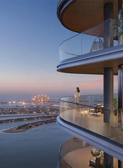 Spacious balcony with ocean views from Emaar Beachfront apartment in Dubai