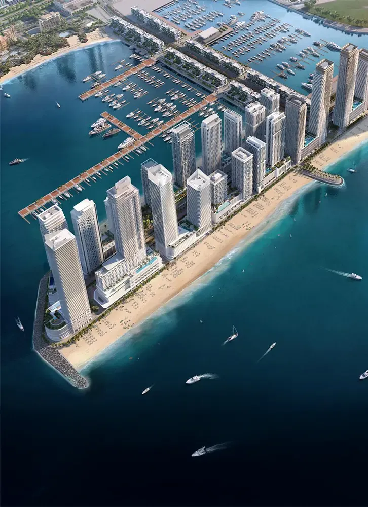 Yacht marina and private beach club access at Emaar Beachfront luxury development